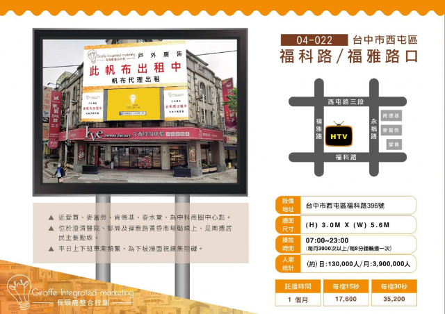 台中市西屯區福科路/福雅路口 戶外LED電視牆